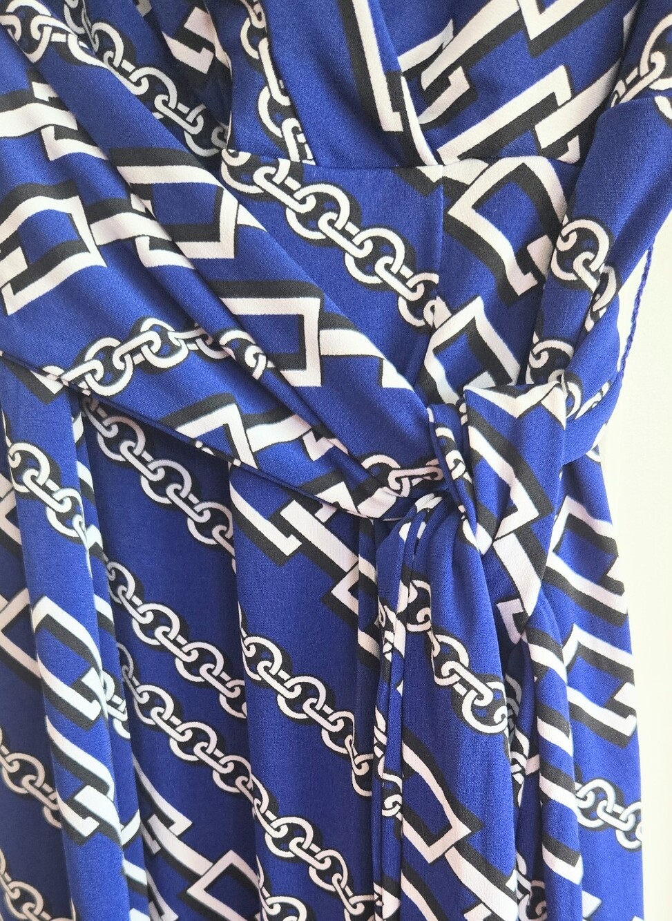 PEA IN A POD Womens Blue Chain Print 3/4 Sleeve Stretch Wrap Jersey Dress Medium - Picture 5 of 9